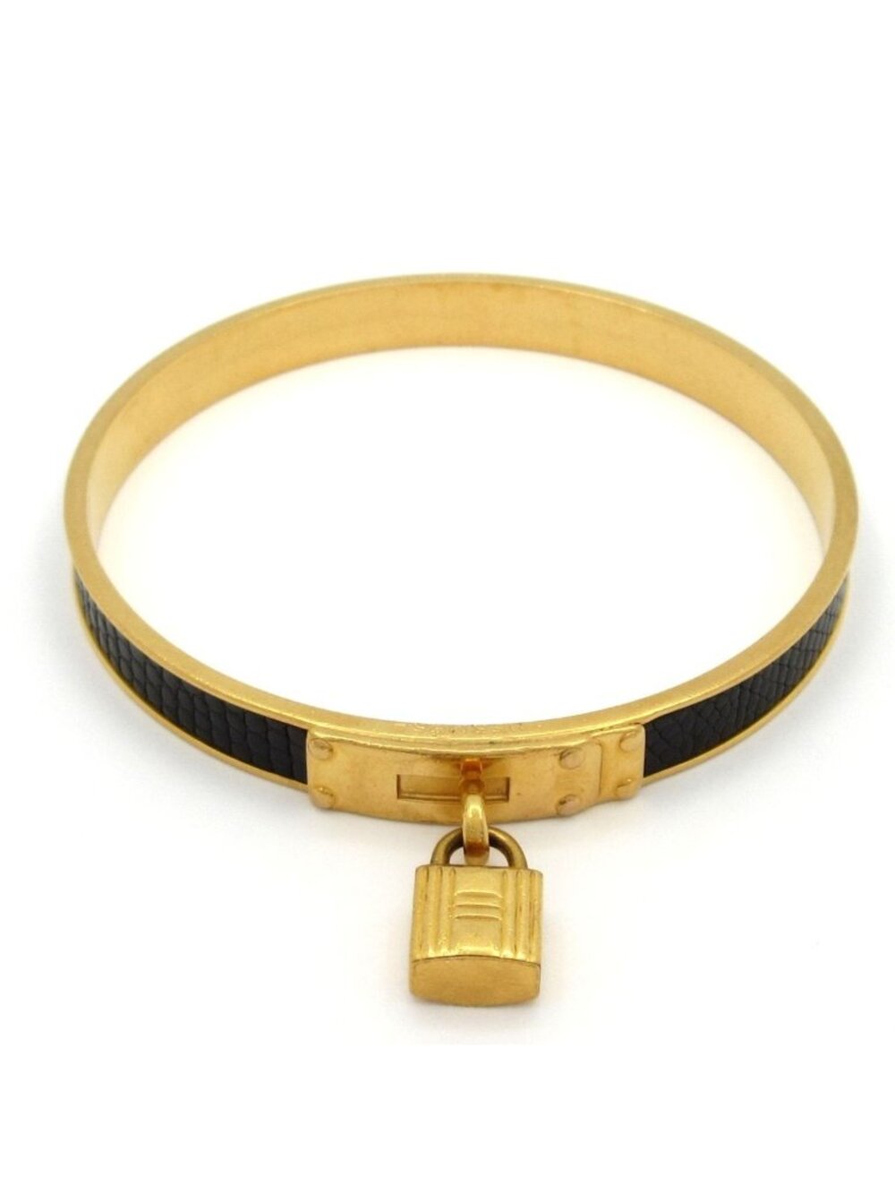 Hermes Bangle Kelly Leather Gold Black Bracelet